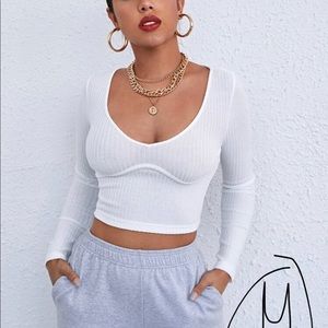 Shein V neck solid fitted crop tee